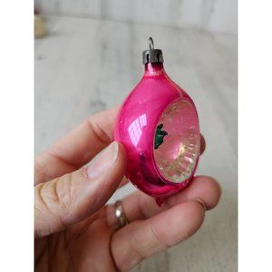 Vintage indent pink mini teardrop ornament striped orange Xmas tree